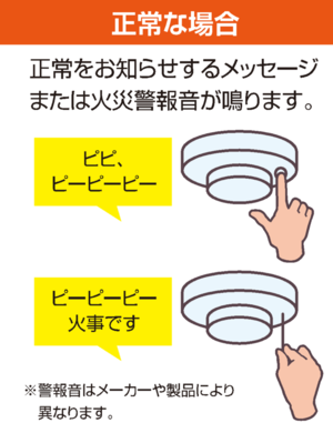 イラスト：火災警報器の点検1　正常なら以下のように鳴ります