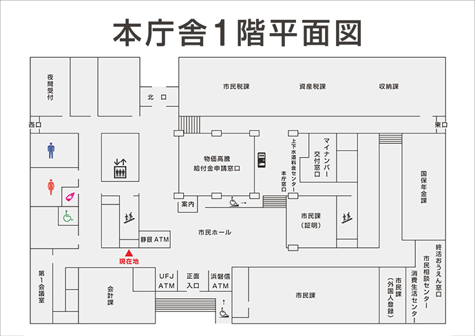 本庁舎1階のフロアマップ